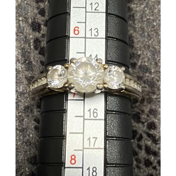 Vintage 925 Sterling Silver Gold Tone 3 Large CZ 10 Small Circle Cut Sz 7 - Picture 1 of 6